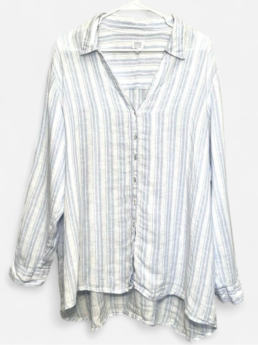 Sigrid Olsen 100% Linen White Blue Button Up Tunic Women Plus 3x Coastal Relaxed
